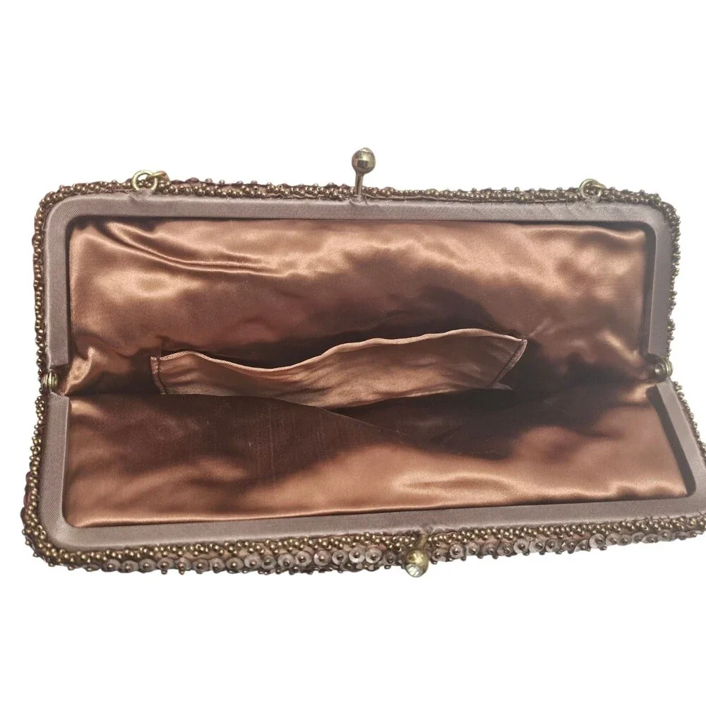Vintage Hand Beaded Evening Bag with Sequins and Rhinestone Clasp